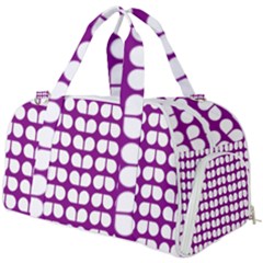 Purple And White Leaf Pattern Burner Gym Duffel Bag by GardenOfOphir