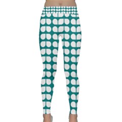 Teal And White Leaf Pattern Classic Yoga Leggings by GardenOfOphir