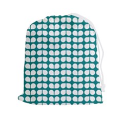 Teal And White Leaf Pattern Drawstring Pouch (2xl) by GardenOfOphir