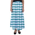 Teal And White Leaf Pattern Flared Maxi Skirt View1