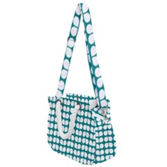 Teal And White Leaf Pattern Rope Handles Shoulder Strap Bag by GardenOfOphir