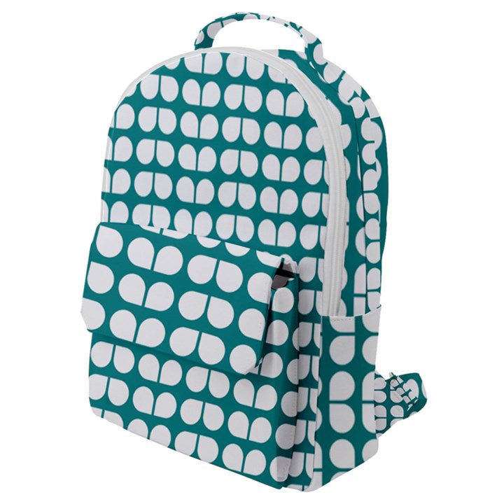 Teal And White Leaf Pattern Flap Pocket Backpack (Small)