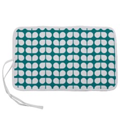 Teal And White Leaf Pattern Pen Storage Case (l) by GardenOfOphir