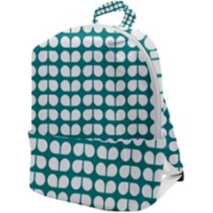 Teal And White Leaf Pattern Zip Up Backpack by GardenOfOphir