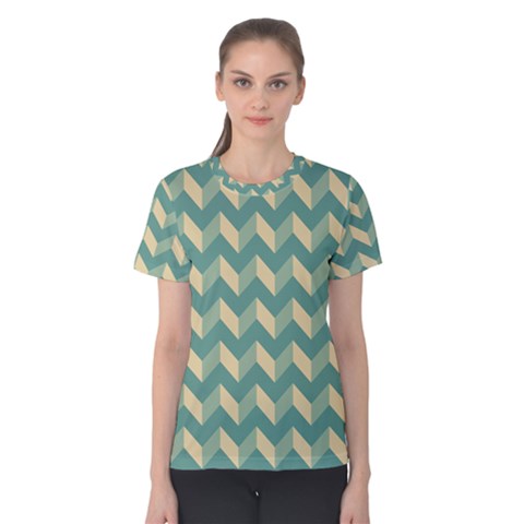 Modern Retro Chevron Patchwork Pattern Women s Cotton Tee by GardenOfOphir