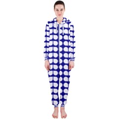 Blue And White Leaf Pattern Hooded Jumpsuit (ladies) by GardenOfOphir