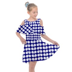 Blue And White Leaf Pattern Kids  Shoulder Cutout Chiffon Dress by GardenOfOphir