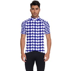 Blue And White Leaf Pattern Men s Short Sleeve Cycling Jersey by GardenOfOphir