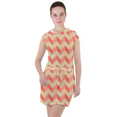 Modern Retro Chevron Patchwork Pattern Drawstring Hooded Dress by GardenOfOphir