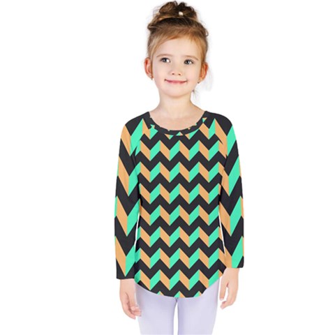 Modern Retro Chevron Patchwork Pattern Kids  Long Sleeve Tee by GardenOfOphir