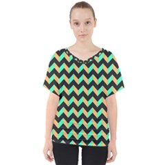 Modern Retro Chevron Patchwork Pattern V-neck Dolman Drape Top by GardenOfOphir