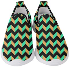 Modern Retro Chevron Patchwork Pattern Kids  Slip On Sneakers by GardenOfOphir