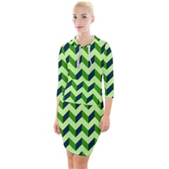 Modern Retro Chevron Patchwork Pattern Quarter Sleeve Hood Bodycon Dress by GardenOfOphir