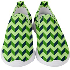 Modern Retro Chevron Patchwork Pattern Kids  Slip On Sneakers by GardenOfOphir