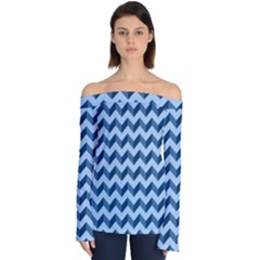 Modern Retro Chevron Patchwork Pattern Off Shoulder Long Sleeve Top by GardenOfOphir