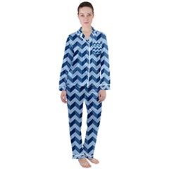 Modern Retro Chevron Patchwork Pattern Women s Long Sleeve Satin Pajamas Set	