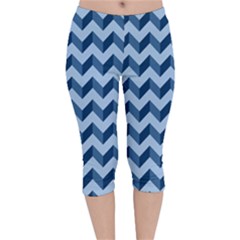 Modern Retro Chevron Patchwork Pattern Velvet Capri Leggings 