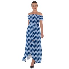 Modern Retro Chevron Patchwork Pattern Off Shoulder Open Front Chiffon Dress