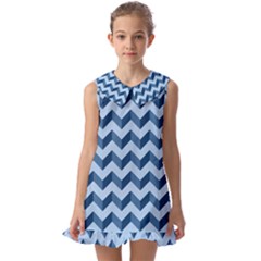 Modern Retro Chevron Patchwork Pattern Kids  Pilgrim Collar Ruffle Hem Dress