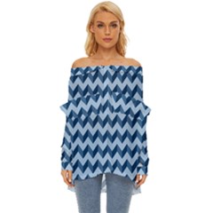 Modern Retro Chevron Patchwork Pattern Off Shoulder Chiffon Pocket Shirt