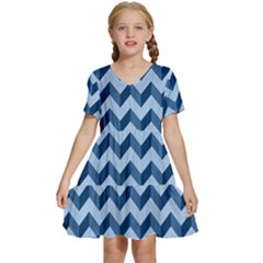 Modern Retro Chevron Patchwork Pattern Kids  Short Sleeve Tiered Mini Dress