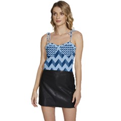 Modern Retro Chevron Patchwork Pattern Flowy Camisole Tie Up Top