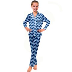 Modern Retro Chevron Patchwork Pattern Kid s Satin Long Sleeve Pajamas Set by GardenOfOphir