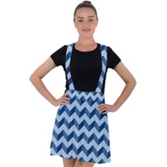 Modern Retro Chevron Patchwork Pattern Velvet Suspender Skater Skirt by GardenOfOphir