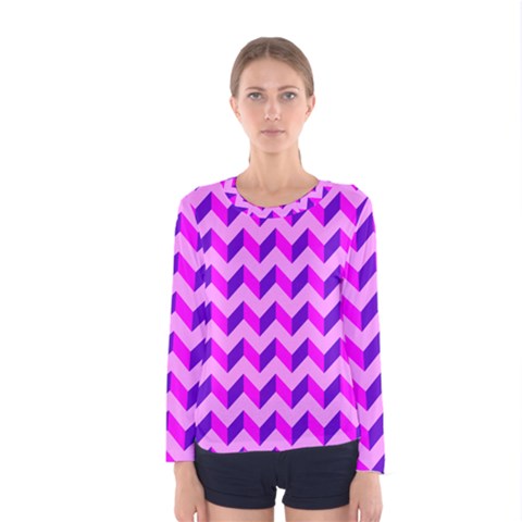 Modern Retro Chevron Patchwork Pattern Women s Long Sleeve Tee by GardenOfOphir