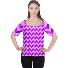 Modern Retro Chevron Patchwork Pattern Cutout Shoulder Tee