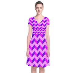 Modern Retro Chevron Patchwork Pattern Short Sleeve Front Wrap Dress