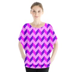 Modern Retro Chevron Patchwork Pattern Batwing Chiffon Blouse