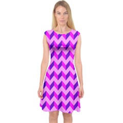 Modern Retro Chevron Patchwork Pattern Capsleeve Midi Dress