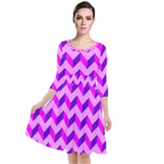 Modern Retro Chevron Patchwork Pattern Quarter Sleeve Waist Band Dress