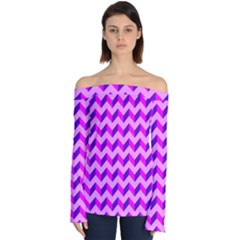 Modern Retro Chevron Patchwork Pattern Off Shoulder Long Sleeve Top