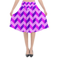 Modern Retro Chevron Patchwork Pattern Flared Midi Skirt