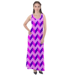 Modern Retro Chevron Patchwork Pattern Sleeveless Velour Maxi Dress