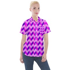 Modern Retro Chevron Patchwork Pattern Women s Short Sleeve Pocket Shirt