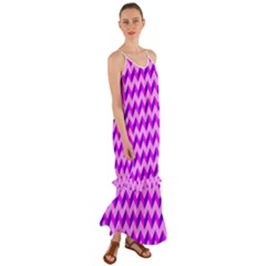 Modern Retro Chevron Patchwork Pattern Cami Maxi Ruffle Chiffon Dress