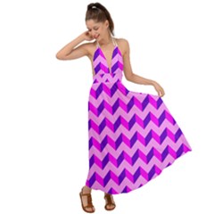 Modern Retro Chevron Patchwork Pattern Backless Maxi Beach Dress