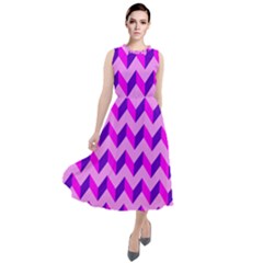 Modern Retro Chevron Patchwork Pattern Round Neck Boho Dress