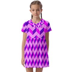 Modern Retro Chevron Patchwork Pattern Kids  Asymmetric Collar Dress
