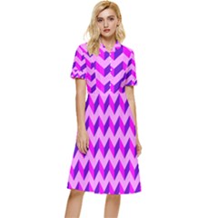 Modern Retro Chevron Patchwork Pattern Button Top Knee Length Dress