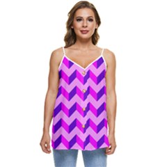 Modern Retro Chevron Patchwork Pattern Casual Spaghetti Strap Chiffon Top