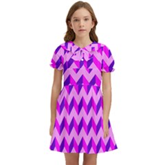 Modern Retro Chevron Patchwork Pattern Kids  Bow Tie Puff Sleeve Dress by GardenOfOphir