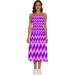 Modern Retro Chevron Patchwork Pattern Sleeveless Shoulder Straps Boho Dress