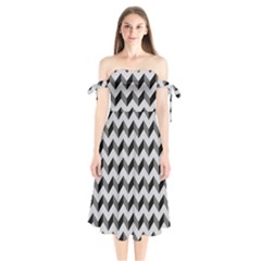 Modern Retro Chevron Patchwork Pattern Shoulder Tie Bardot Midi Dress