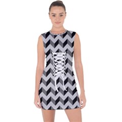 Modern Retro Chevron Patchwork Pattern Lace Up Front Bodycon Dress