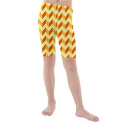 Modern Retro Chevron Patchwork Pattern Kids  Mid Length Swim Shorts