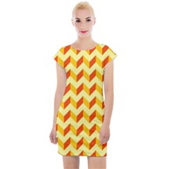 Modern Retro Chevron Patchwork Pattern Cap Sleeve Bodycon Dress